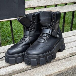 Black Combat Boots with Chunky Sole